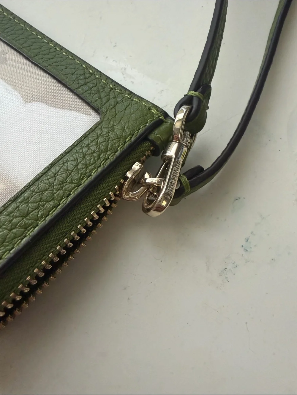 kate spade Olive Green Pebbled Leather Wristlet Card Holder
